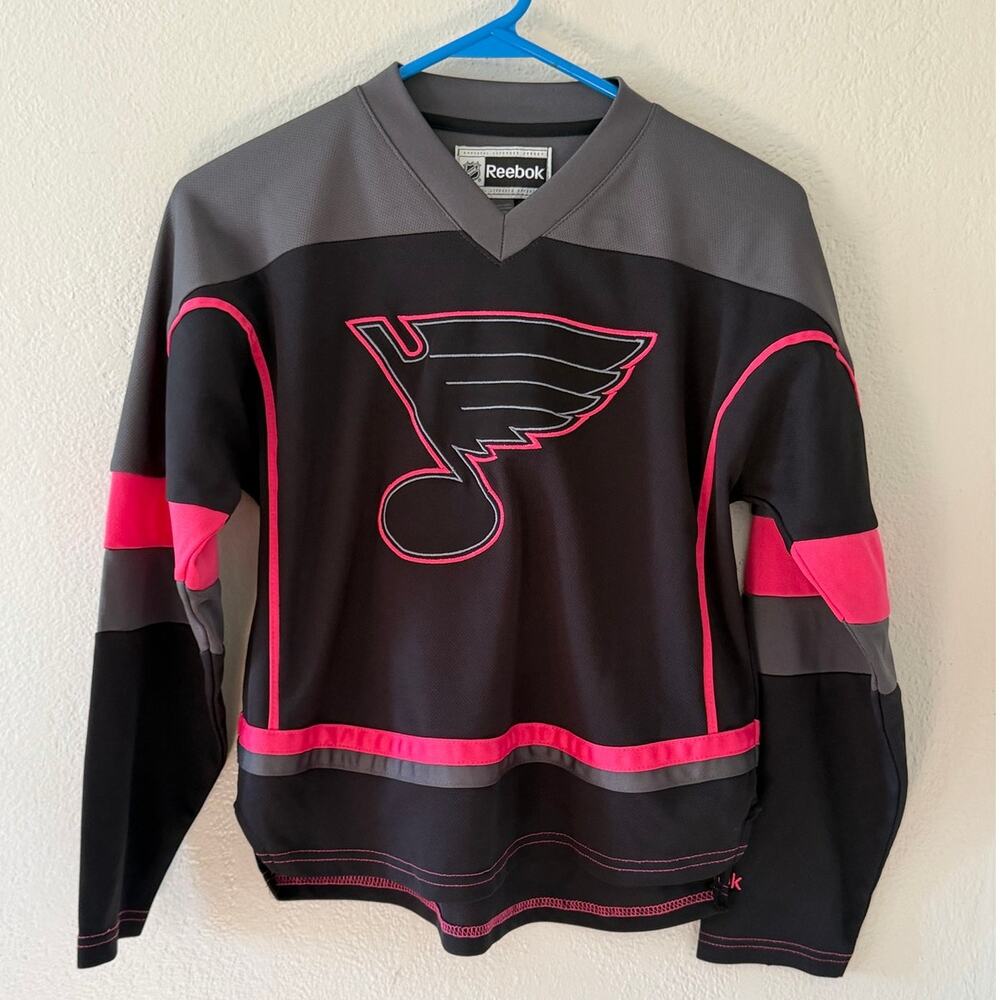 Womens NHL Rebook Black Pink St. Louis Blues Sporty Game Jersey Top Shirt Sz Med